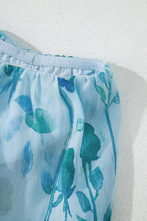 Green Floral Print Ruffled Side Slit Tube Top Maxi Dress